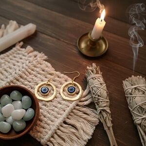 Gold and Blue Evil Eye Earrings